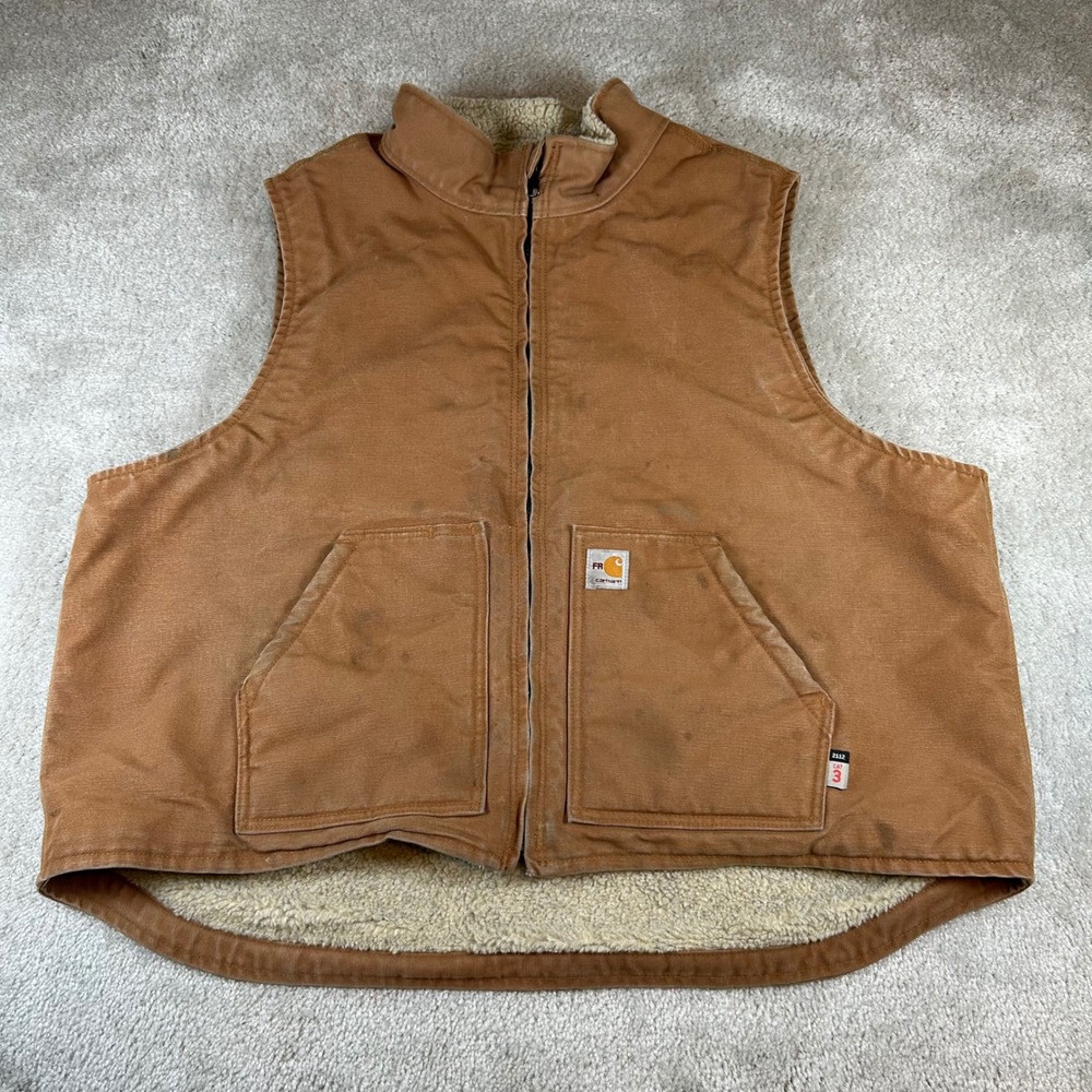 Carhartt FR Vest Mens 2XL Brown Flame Resistant Sherpa Lined Canvas 104981-BRN